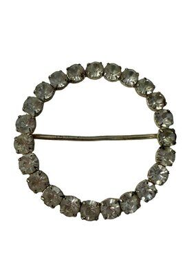 Vintage Czechoslovakia Rhinestone Circle Scarf Slide Buckle 3 Inch Silver Tone